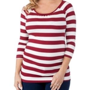 Planet Motherhood Women’s Maternity Lace Back Red Maroon Burgundy Stripes